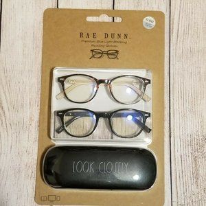 2 pairs RAE DUNN "LOOK CLOSELY" BLUE LIGHT BLOCKING Glasses with CASE New